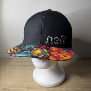 Neff Snapback Hat Black Aztec Geometric Pattern Bill Flat Brim Skate Streetwear